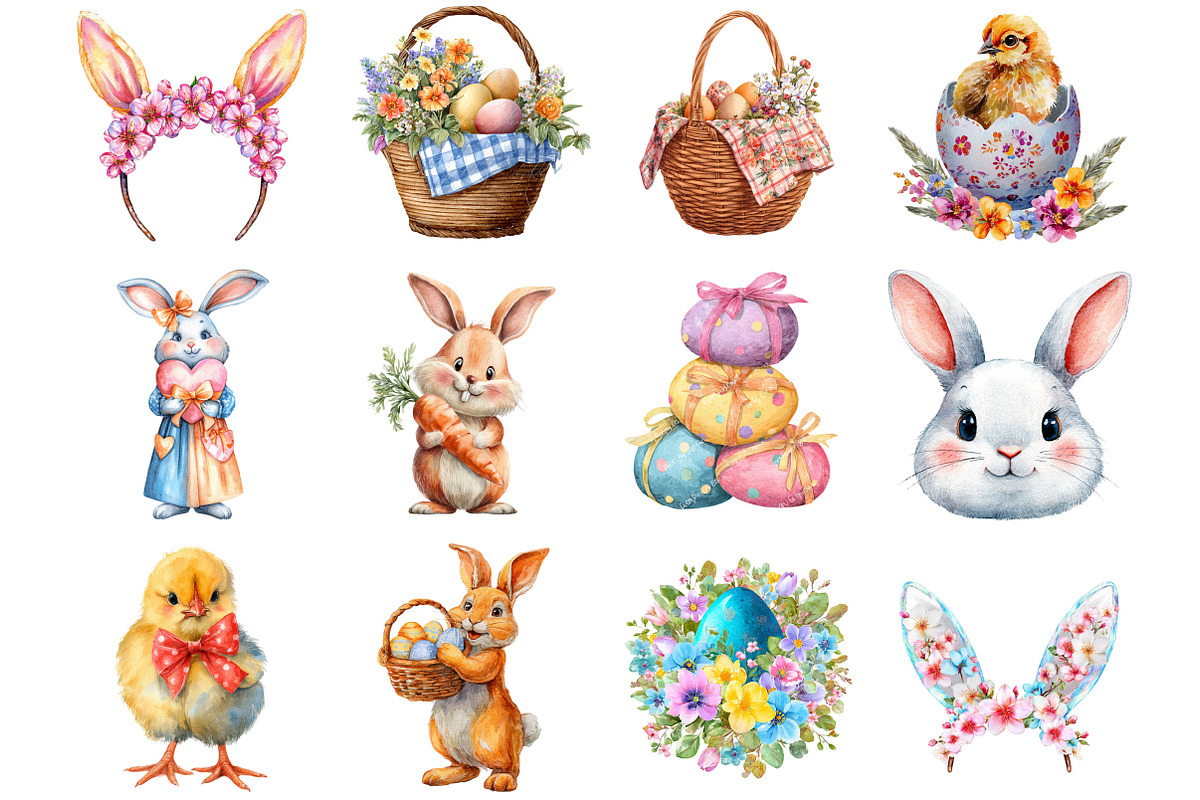 Watercolor Easter Clipart Bundle, an Illustration by Designking (Photo 2 of 4)