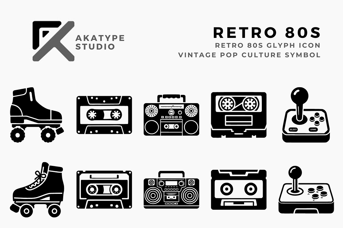 Retro 80s Icon Collection, a Solid Icon by Akatype Studio (Photo 1 of 3)