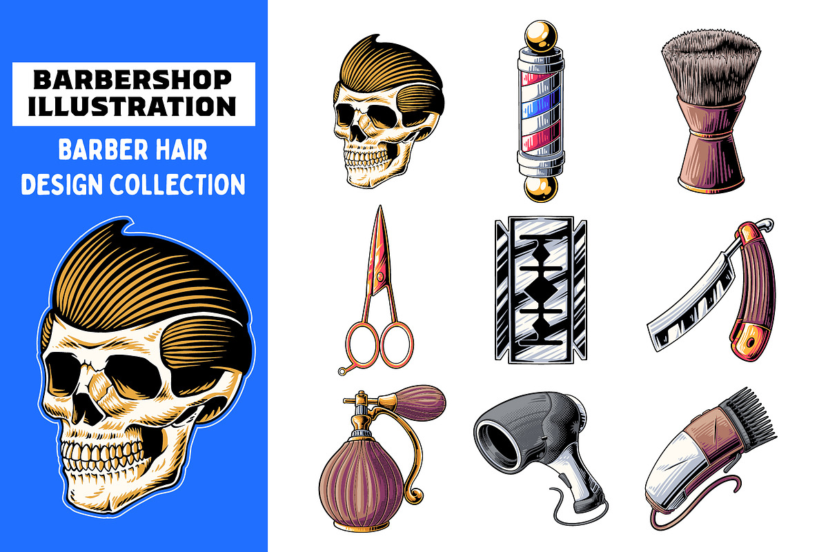 Vintage Barbershop Tools Collections, a Work Illustration by Signatoro