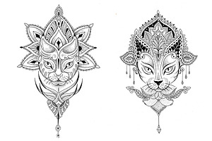 Mandala Cat. 2 Vector Tattoo Designs