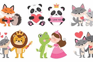 Set Of Vector Animal Couples Love