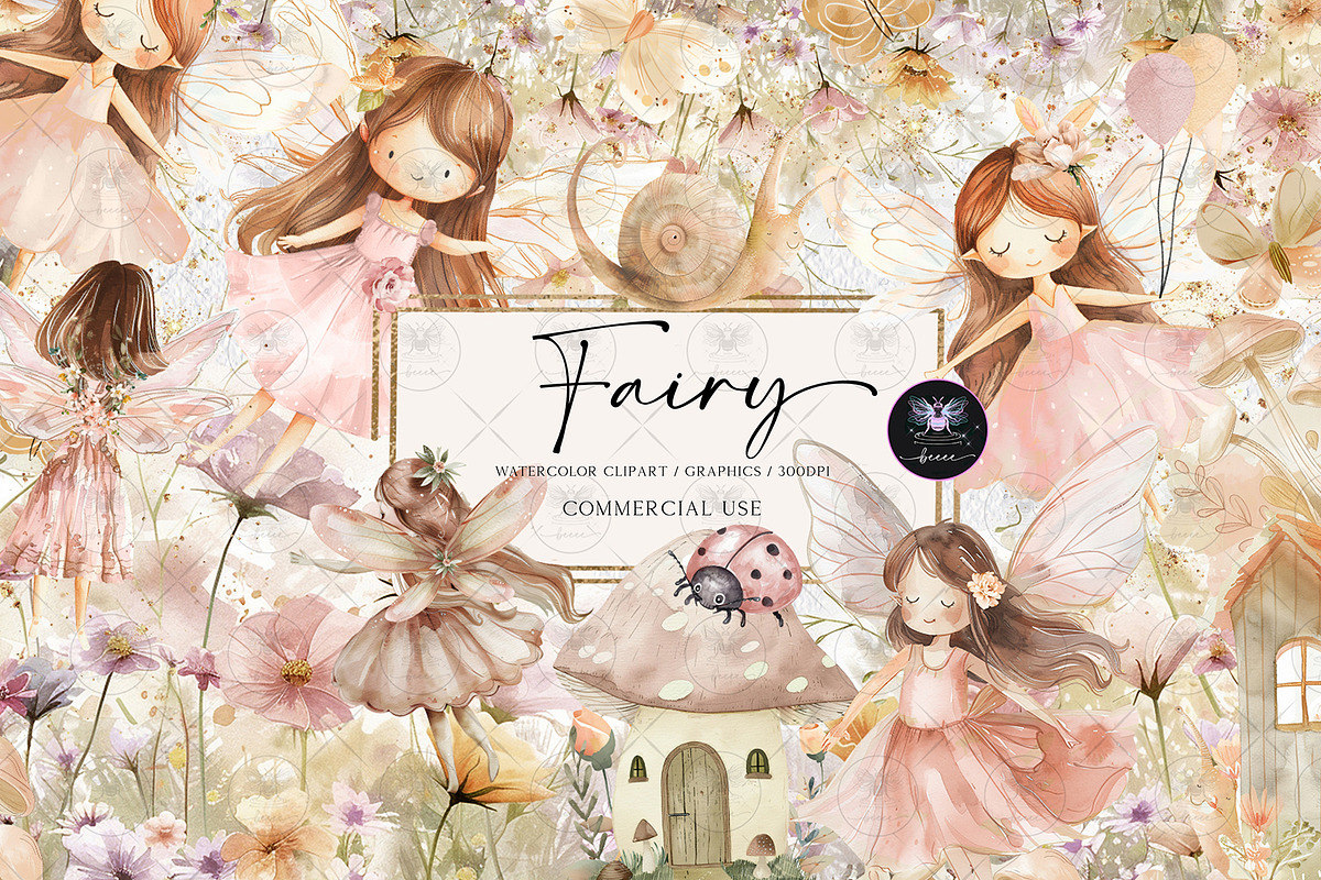 Fairy princess Watercolor Clipart, an Illustration by BigCakeBee (Photo 1 of 4)