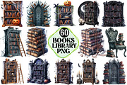 Spooky Books Library Clipart, an Illustration by Pixels.Craft (Thumbnail 1 of 7)