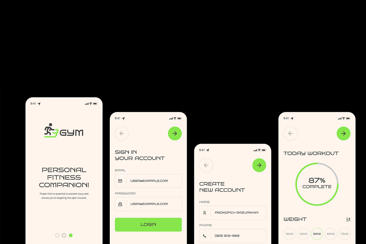 Gym Fitness Mobile Application, an UI Kit Template by CreativeShaper (Photo 2 of 6)