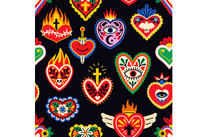 Mexican Hearts Seamless Pattern