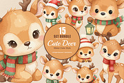 15 Bundle Watercolor Cute Deer Stag, an Animal Illustration by Morspective (Thumbnail 1 of 8)
