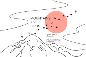 Mountains & Birds, a Decorative Illustration by Valentyna Smordova
