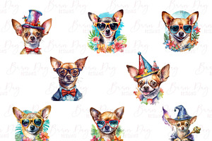 Watercolor Chihuahua Clipart Bundle