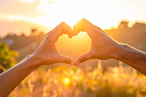 Hands forming heart at sunset, a Person Photo by Davizro's Market