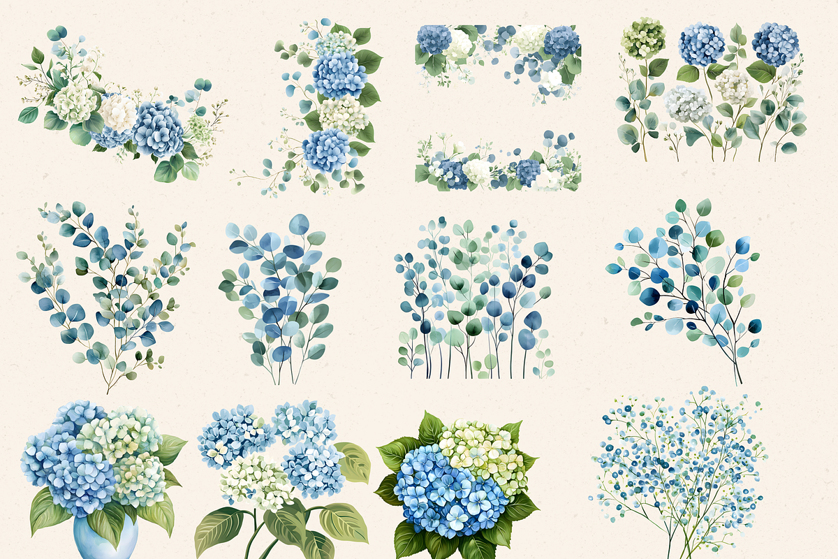 BLUE WHITE HYDRANGEA WEDDING PNG, a Decorative Illustration by Daring Digies (Photo 5 of 10)
