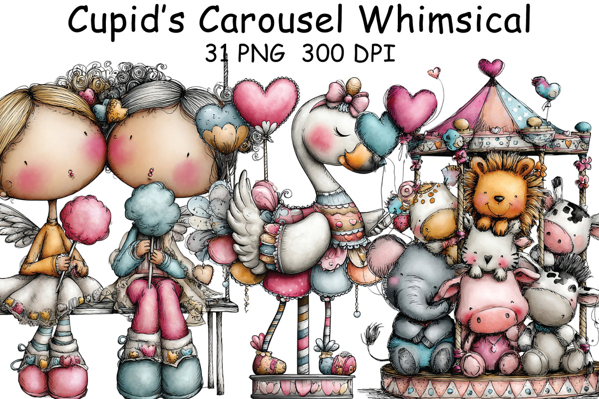 Cupid’s Carousel Whimsical Clipart, an Illustration by CraftArtStudio (Photo 1 of 6)