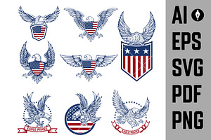 Set of the USA labels with eagles AI, a Branding & Logo Template by Vectorhight
