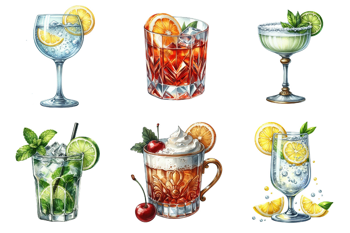 Vintage Cocktails Clipart, an Illustration by SinaCreation (Photo 4 of 5)