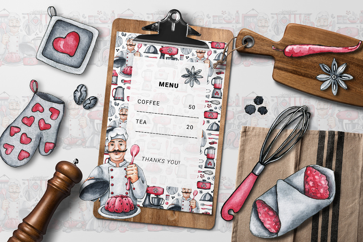 Chef cook, clipart, digital paper, a Food Illustration by Artmanata (Photo 12 of 18)