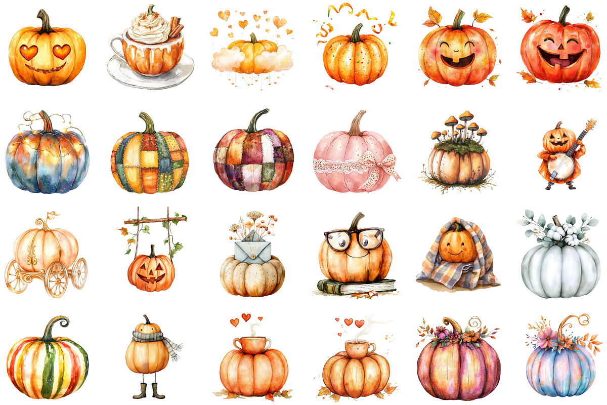 Autumn Whimsical Pumpkins Clipart, an Illustration by Sublimation Artist (Photo 2 of 6)