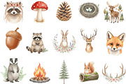 Watercolor Forest Woodland Clipart, an Illustration by Designking (Thumbnail 2 of 5)