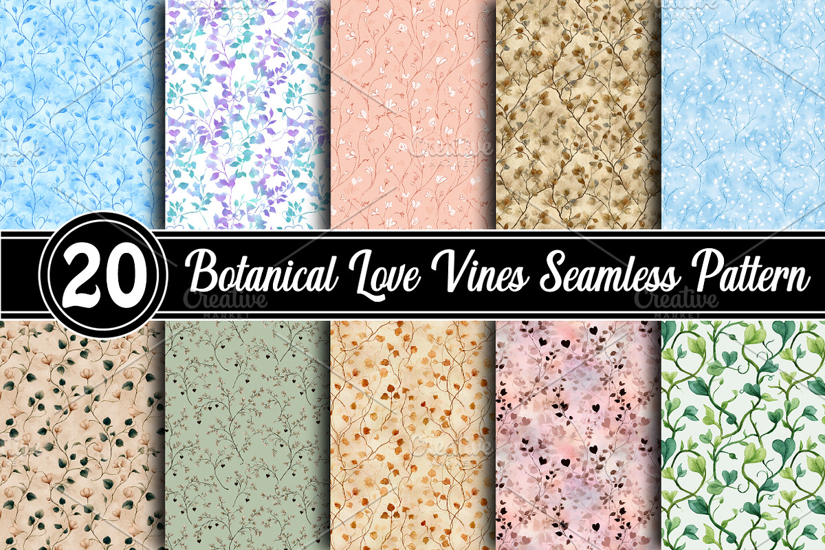 Botanical Love Vines Seamless Patter, a Texture Illustration by RobertsArt (Photo 1 of 5)