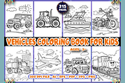 315 Vehicles Coloring Pages for Kids, a Transportation Illustration by shopcosm (Thumbnail 1 of 2)