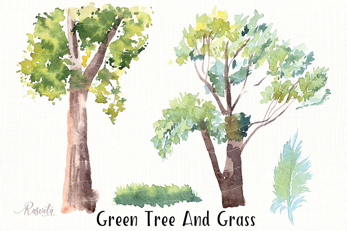 №138 Summer Green Tree And Grass, a Decorative Illustration by Rasveta (Photo 1 of 9)