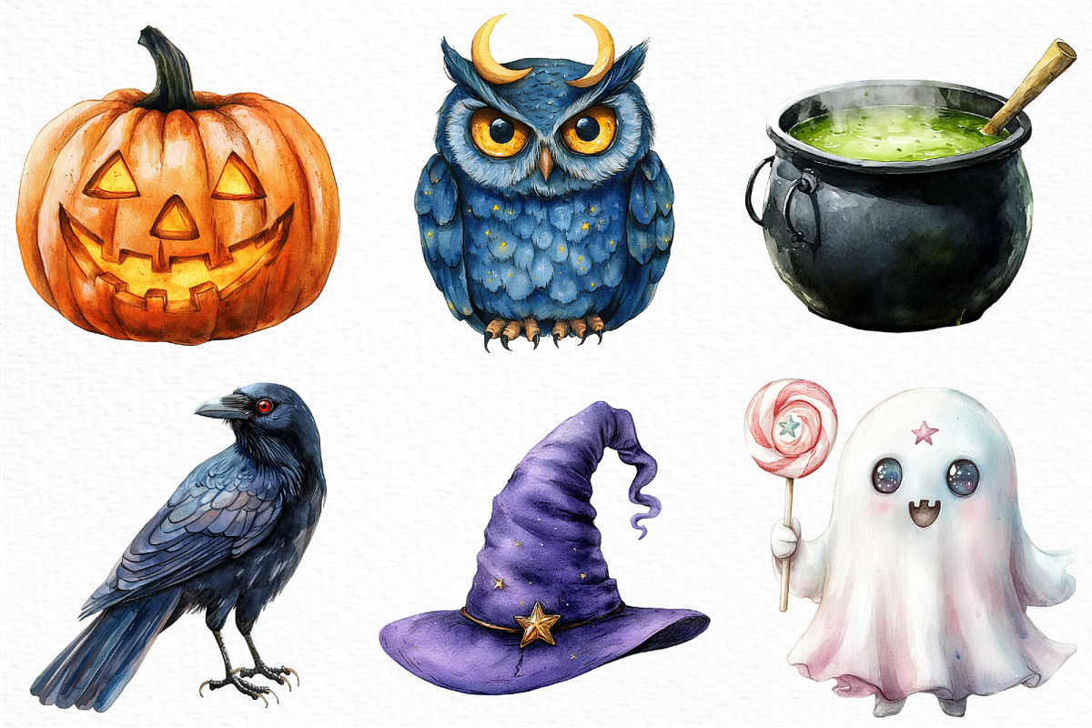 Watercolor Halloween Clipart Bundle, an Illustration by Craft Nest (Photo 5 of 6)