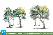 Watercolor Tree Swings Clipart Bundl, an Object Graphic by Regulrcrative (Thumbnail 2 of 7)