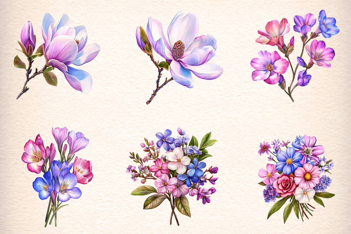 watercolor spring flowers clipart, an Illustration by GatewayDesign (Photo 3 of 7)
