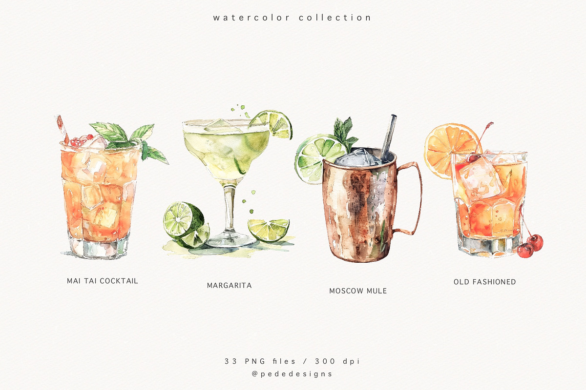Watercolor Cocktails, a Food Illustration by PeDe Designs (Photo 5 of 9)