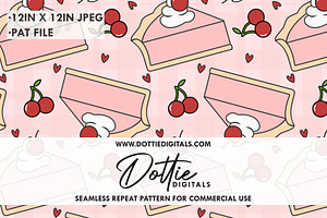 Pink Cherry Pie And Cream Pattern