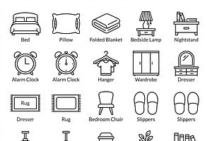 42 Minimal Bedroom Essentials Icons