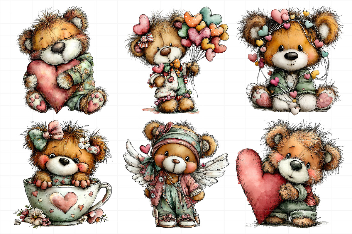 Valentine Teddy Bear Clipart Bundle, an Illustration by Daily.Designs (Photo 7 of 8)