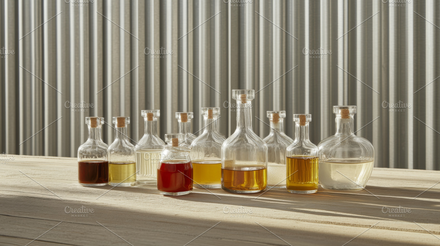 Variety glass bottles filled with ho, a Photo by Dvoevnore photos