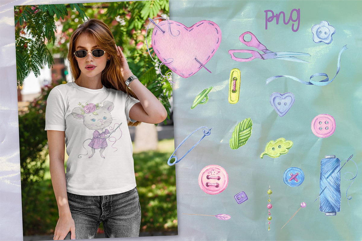 Sewing accessories and sewing mouse, an Illustration by Yuliya Art (Photo 4 of 10)