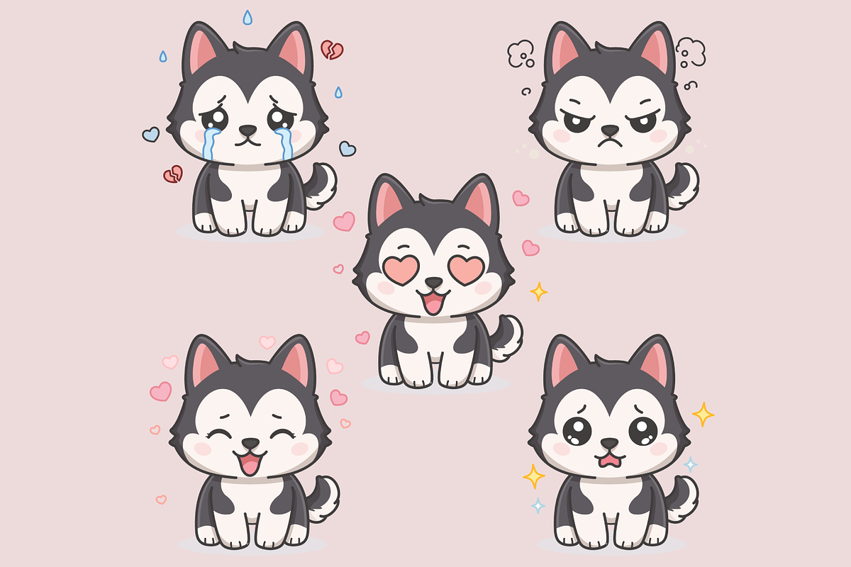 Kawaii Husky Dog Expression Set, an Animal Illustration by Artpon Illustration (Photo 3 of 6)