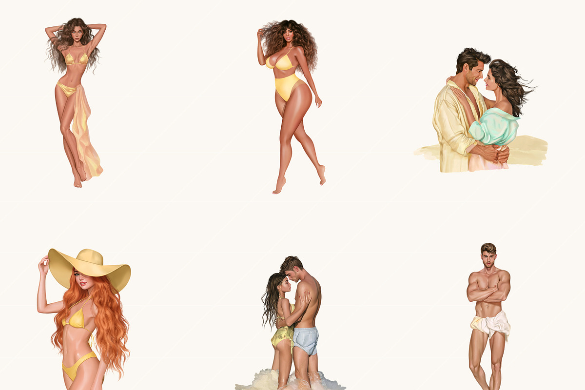 Watercolor Beach Romance Clipart, a Person Illustration by BusyDaydesign (Photo 3 of 9)