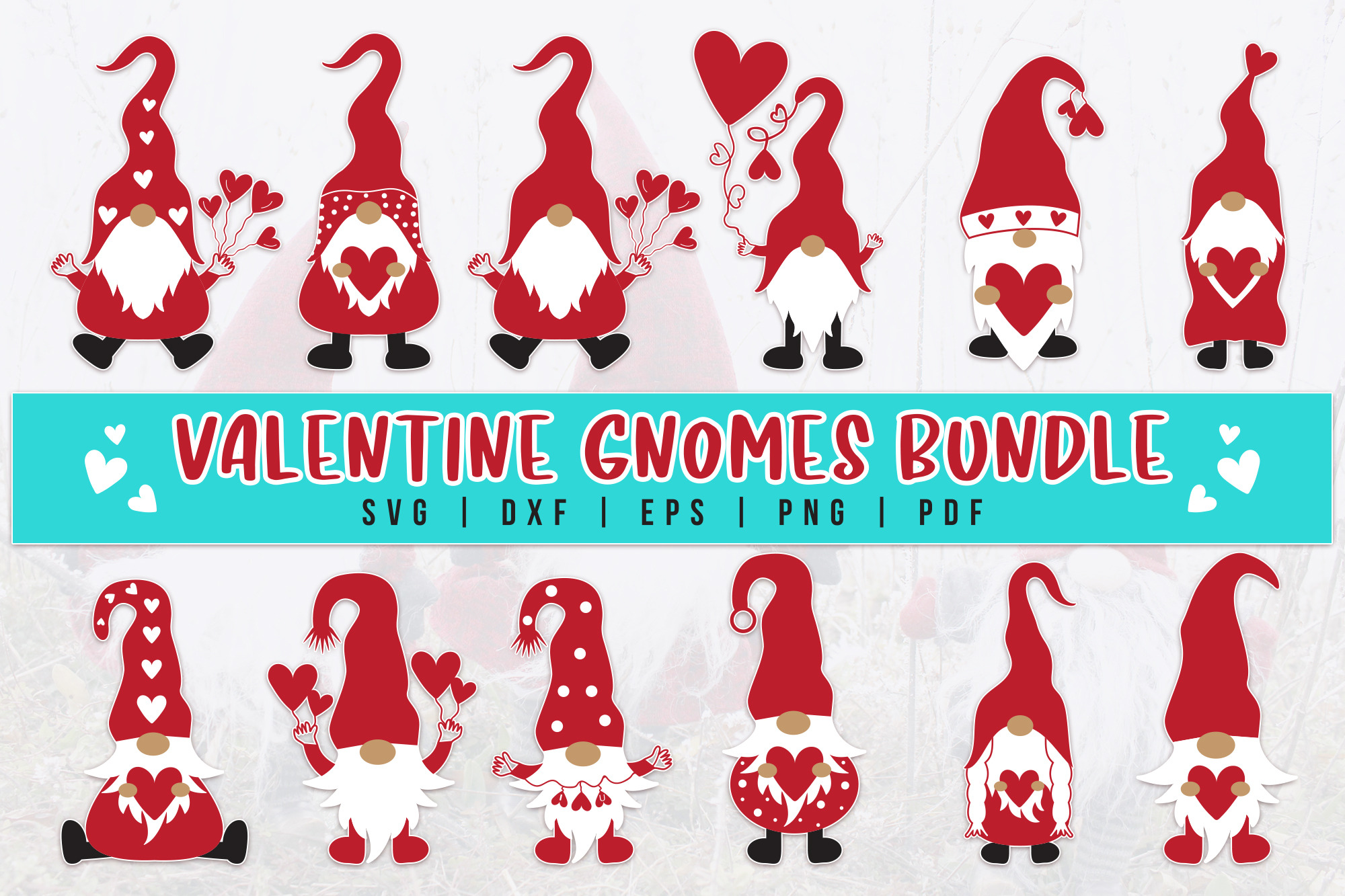Valentine Gnomes SVG Bundle, a Graphic by CraftlabSVG