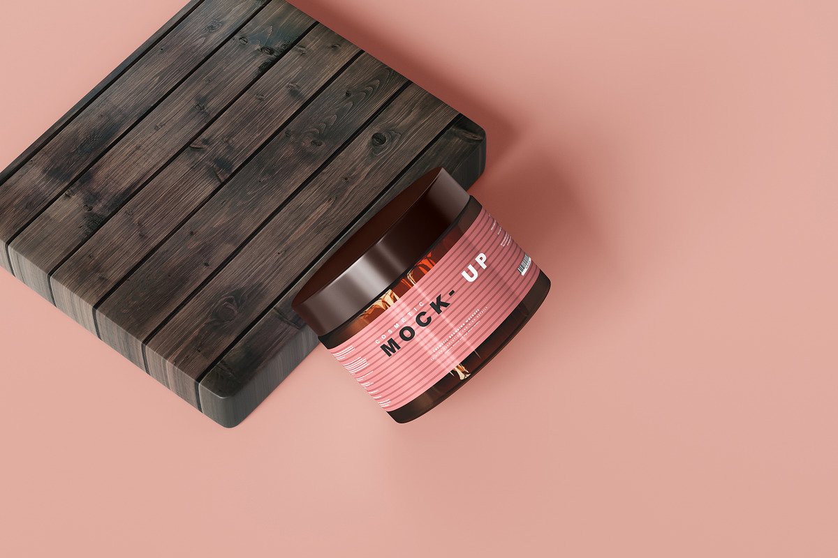 Amber Glass Cosmetic Jar Mockups, a Cups & Container Mockup by pmvch (Photo 3 of 26)
