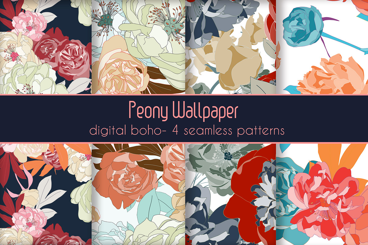 Peony Flower Vector Pattern, a Pattern Graphic by Ania Illustration (Photo 1 of 5)