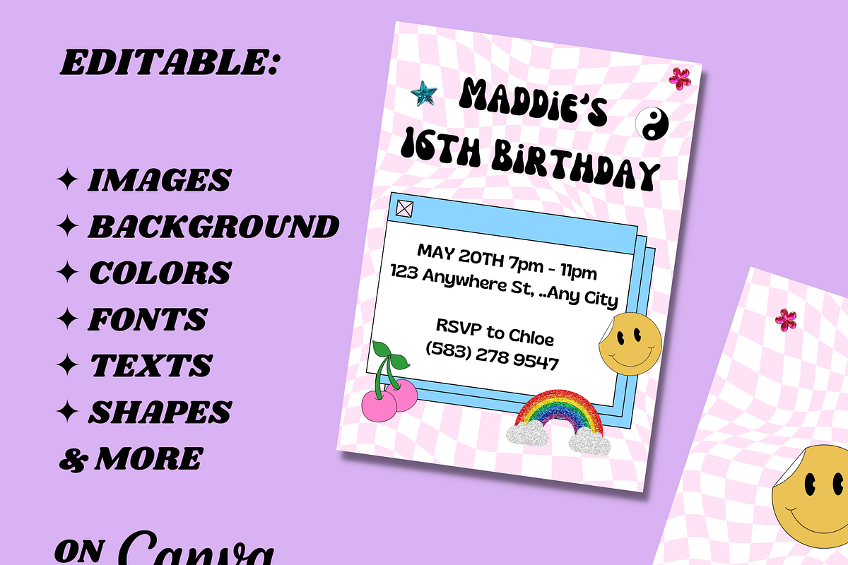 Birthday Invitation for Girl, Retro, an Invitation Template by PLANETSEL (Photo 4 of 4)