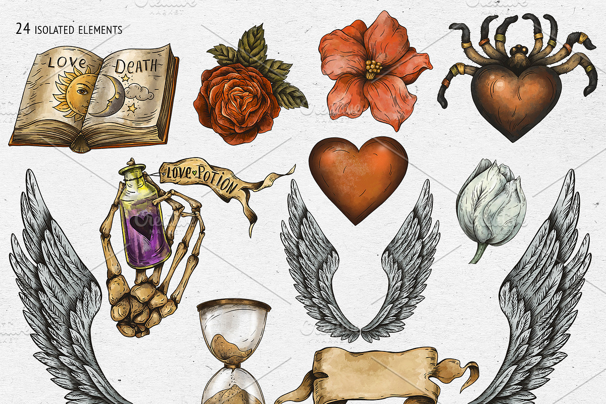 Love and Death Tattoo Symbols, an Illustration by Belusuab (Photo 3 of 10)