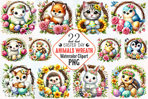Easter animals wreath sublimation, an Illustration by RobertsArt
