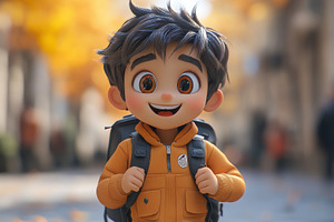 Happy child with backpack smiles joy, a Photo by Tanuart