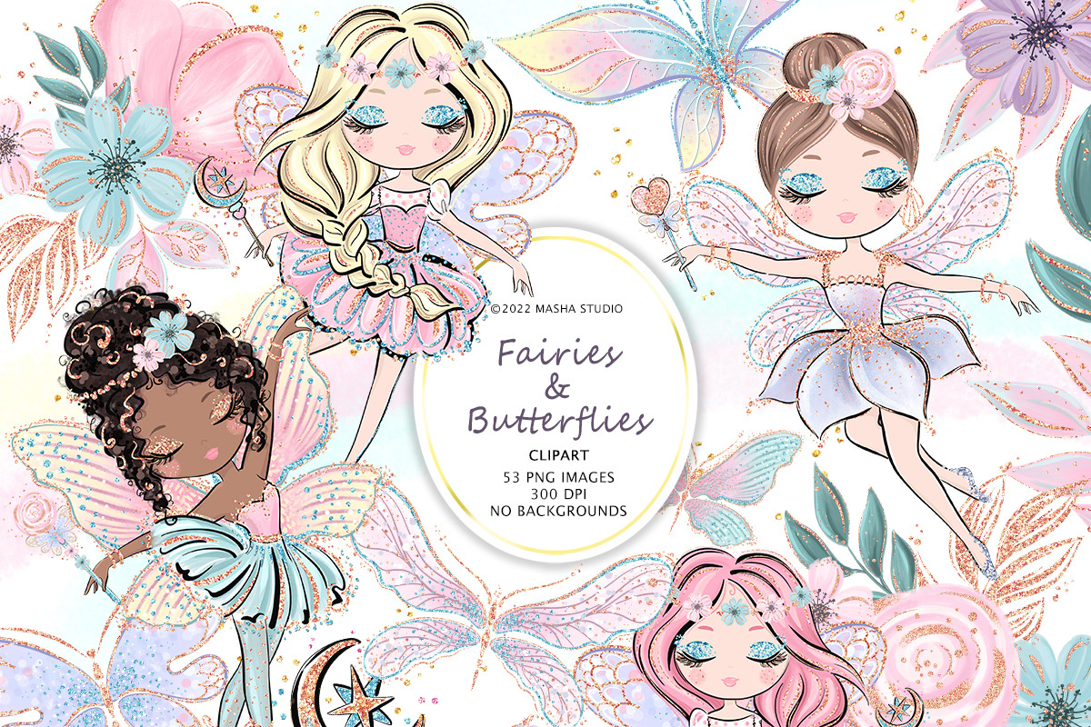 Fairies & Butterflies Clipart, an Illustration by Masha  Studio (Photo 1 of 9)