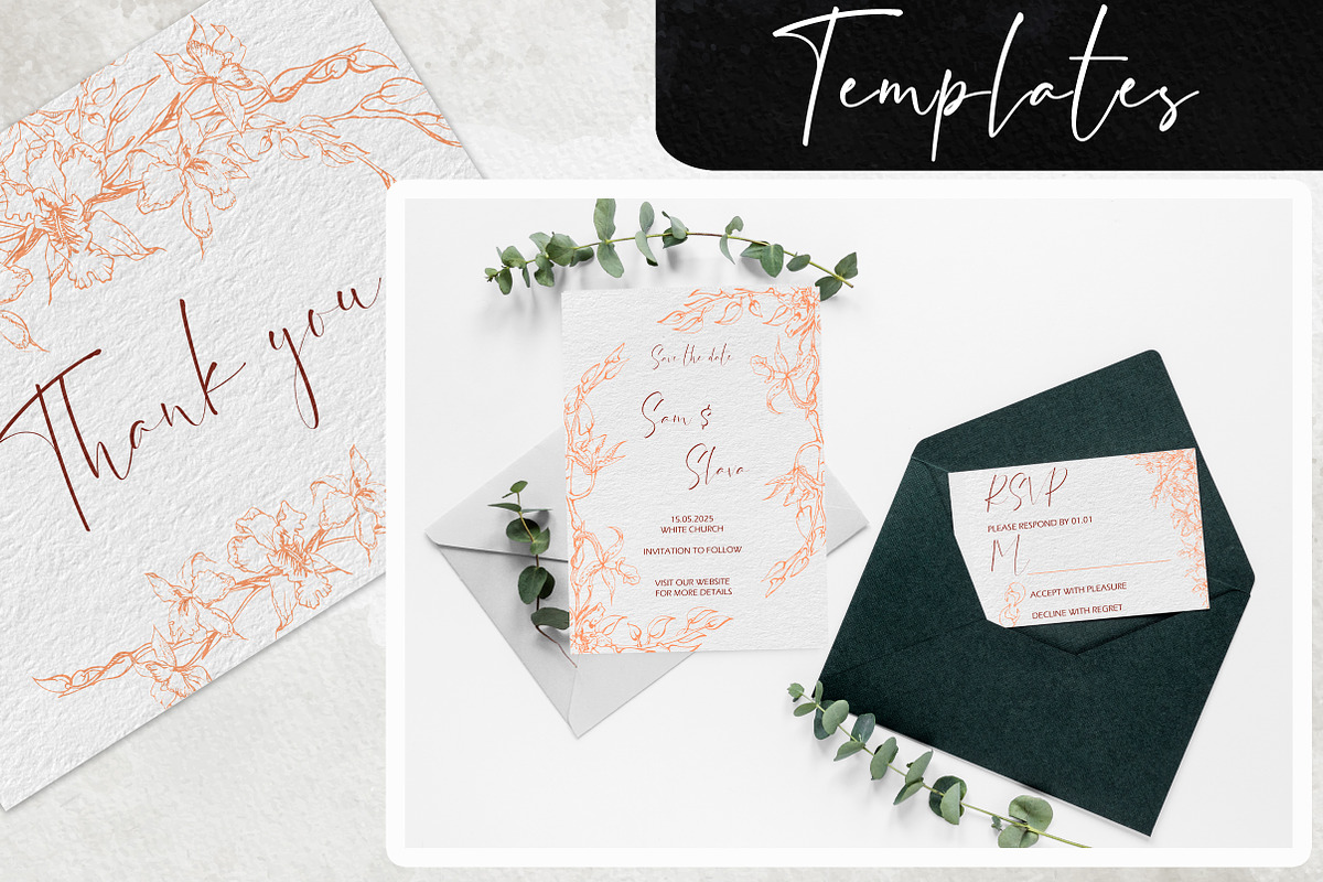 Peach fuzz wedding: Tropical orchids, a Stationery Template by MsFlaffy (Photo 3 of 8)