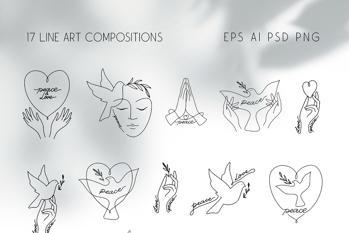 Peace and love line art illustration, an Illustration by Julia M. Watercolor (Photo 5 of 9)