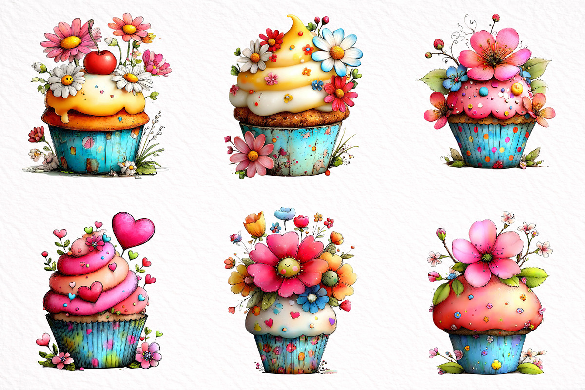 Whimsical Spring Cupcake Clipart, an Illustration by DreamArtGraphic (Photo 4 of 8)