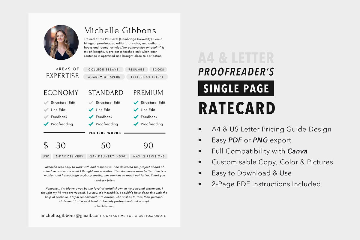 Proofreader's Rate Card Template, a Resume Template by White Dreamers (Photo 2 of 4)