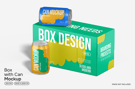 Box with Can Mockup, a Packaging Mockup by Permadi Creative