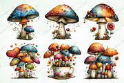 Watercolor Whimsical Mushroom Bundle, an Illustration by Creative Art (Thumbnail 3 of 10)