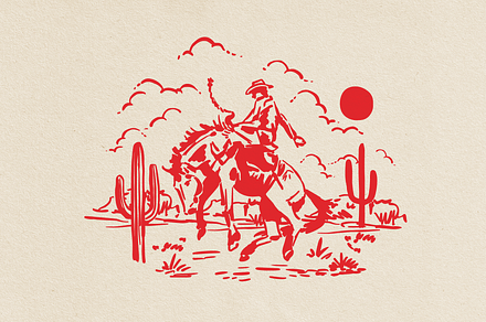 Western Cowboy Bucking Horse Graphic, an Illustration by Antiquaria