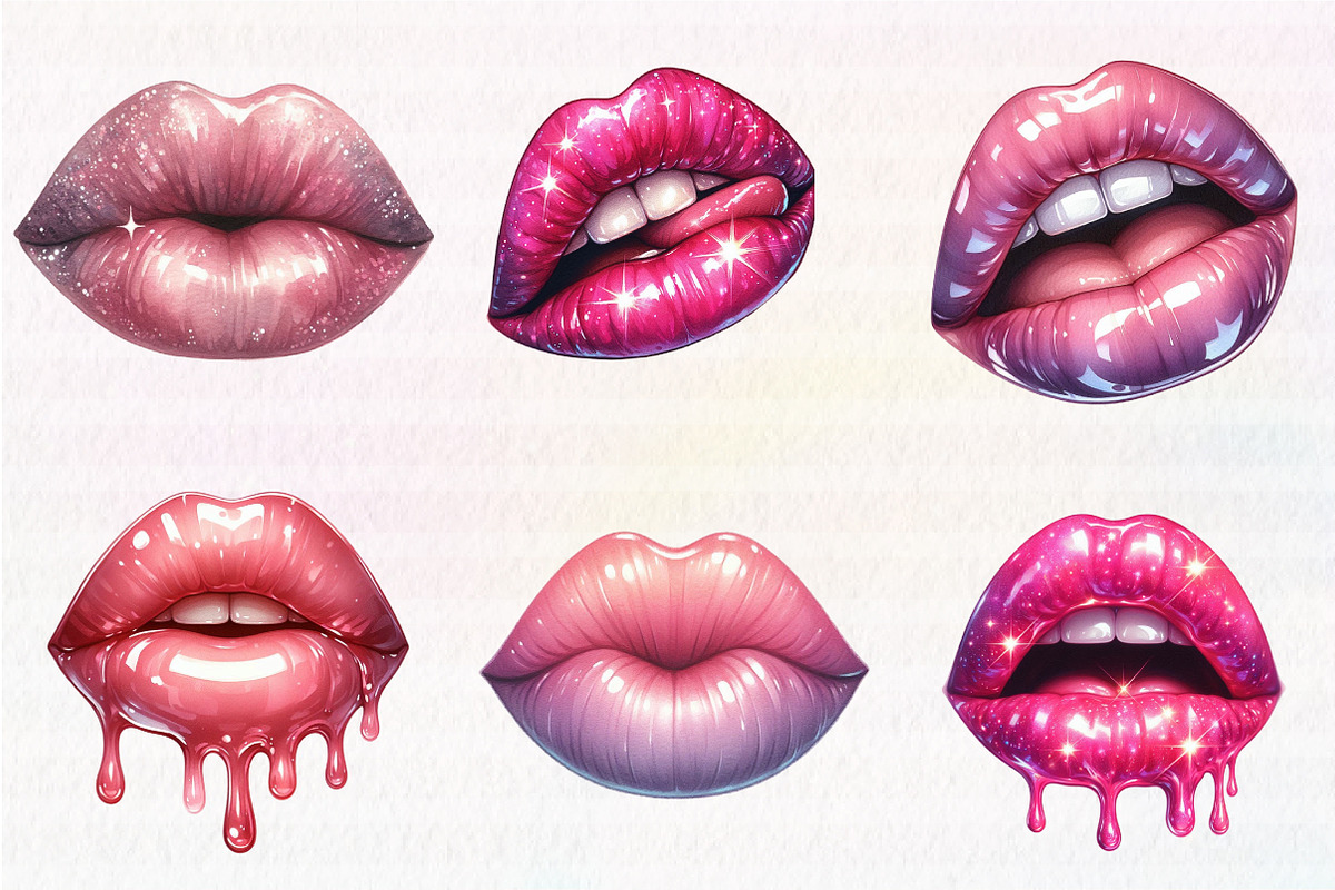 Watercolor Cute Lips Clipart, an Illustration by CreationArt (Photo 4 of 5)